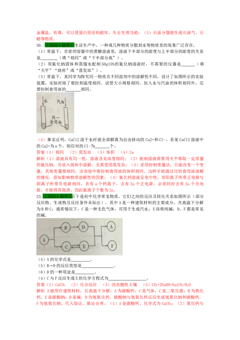 2019年江苏省徐州市中考化学试题及答案_中考真题_5.化学中考真题2015-2024年_地区卷_江苏省_徐州中考化学08-22