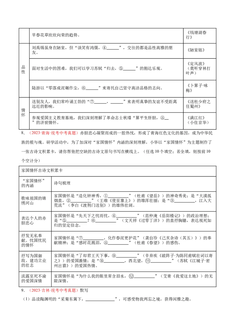 专题05名句名篇默写（第02期）（原卷版）_120中考语文全套复习_中考语文复习总复习_专项复习资料_完2023年中考语文真题分项汇编（全国通用）_第02期