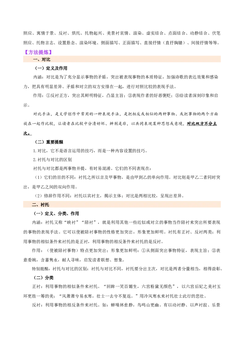 专题16诗歌鉴赏（画面描绘与表现手法）（讲练）（全国通用）（原卷版）_120中考语文全套复习_中考语文复习总复习_二轮复习资料_模块三诗歌鉴赏