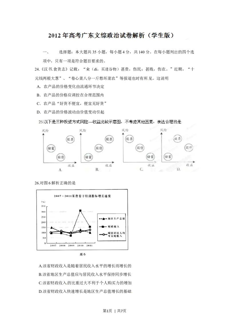 2012年高考政治试卷（广东）（空白卷）_1.高考2025全国各省真题+答案_01.2008-2024全国高考真题（按省份分类）_4.广东_2008-2024&middot;（广东）政治高考真题
