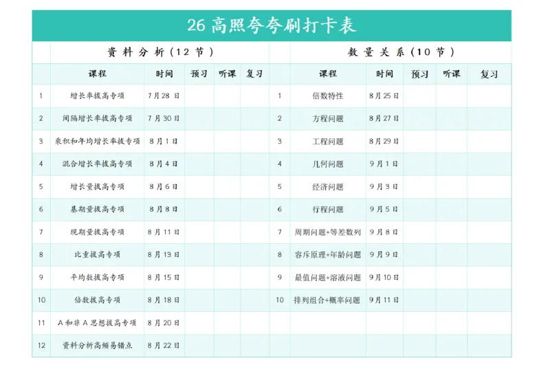 26高照夸夸刷打卡表彩色版（详细版）公众号：引航小鲸鱼_2026考公资料_（06）高照_2026年CG（五合一）行测+申论夸夸刷_高照丨26超格夸夸刷打卡表