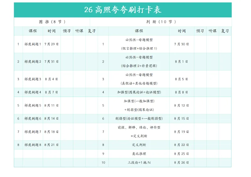 26高照夸夸刷打卡表彩色版（详细版）公众号：引航小鲸鱼_2026考公资料_（06）高照_2026年CG（五合一）行测+申论夸夸刷_高照丨26超格夸夸刷打卡表