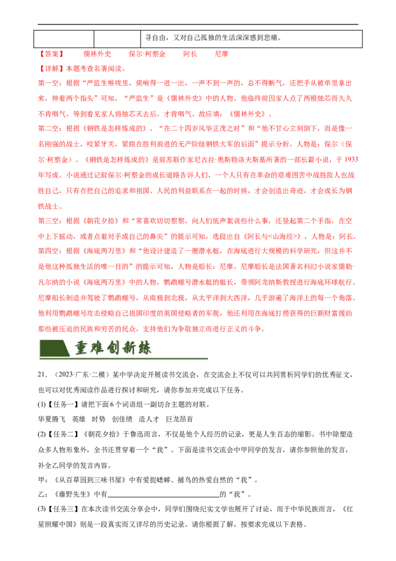 第37讲八年级名著导读梳理（练习）（全国通用）（解析版）_120中考语文全套复习_中考语文复习总复习_一轮复习资料_完2024年中考语文一轮复习课件+讲义+练习（全国通用）