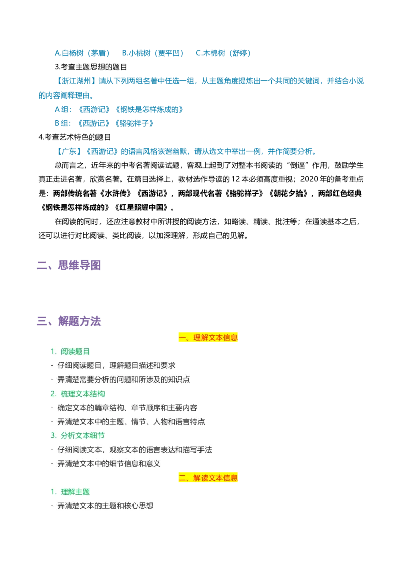 专题07名著鉴赏_120中考语文全套复习_中考语文复习总复习_一轮复习资料_完2024年中考语文一轮复习讲义+练习（全国通用）