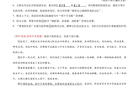 专题09文学类文本阅读（第02期）（原卷版）_120中考语文全套复习_中考语文复习总复习_专项复习资料_完2023年中考语文真题分项汇编（全国通用）_第02期