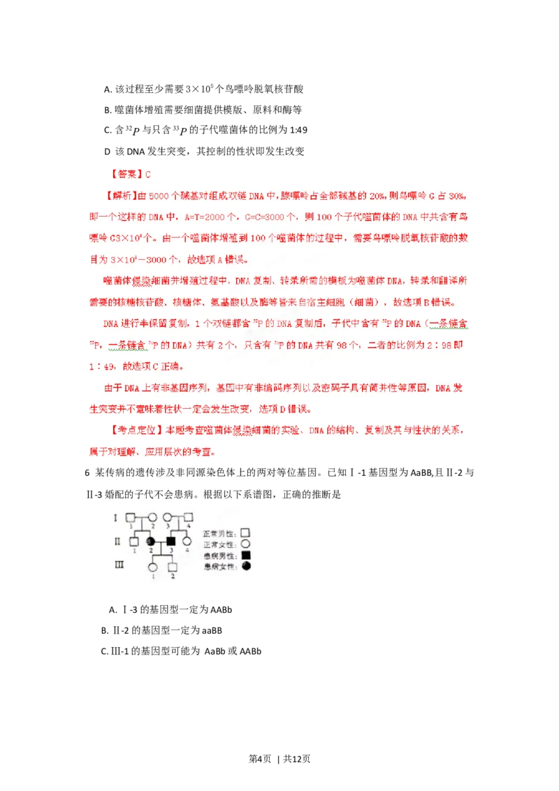 2012年高考生物试卷（山东）（解析卷）_1.高考2025全国各省真题+答案_01.2008-2024全国高考真题（按省份分类）_15.山东_2008-2024&middot;（山东）生物高考真题
