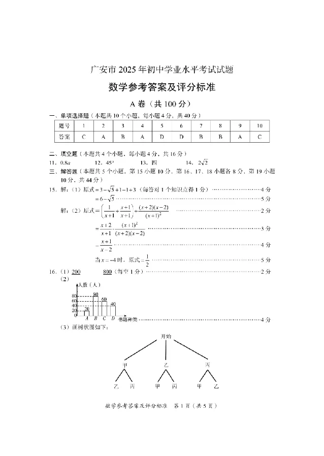 2025广安中考数学真题及答案_2025全国各地《中考真题试卷及答案》_2025广安中考真题及答案