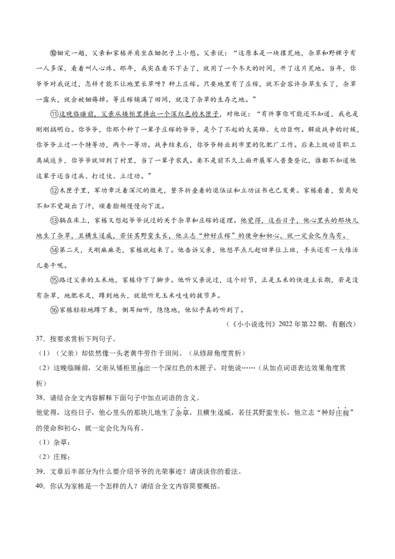 专题09文学类文本阅读（第02期）（解析版）_120中考语文全套复习_中考语文复习总复习_专项复习资料_完2023年中考语文真题分项汇编（全国通用）_第02期