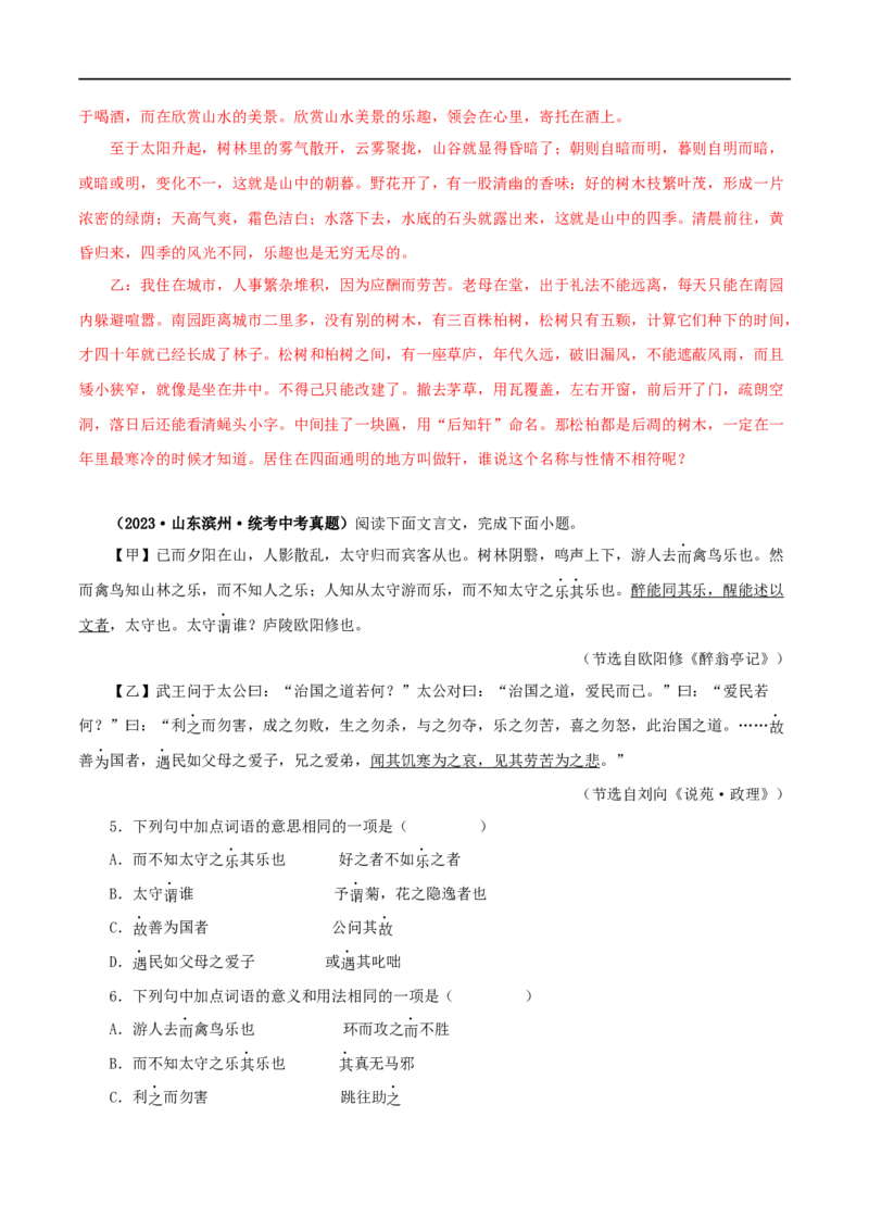 专题31醉翁亭记（解析版）（全国通用）_120中考语文全套复习_中考语文复习总复习_专项复习资料_完备战2024年中考语文之文言文讲义练习（全国通用）_答案解析版