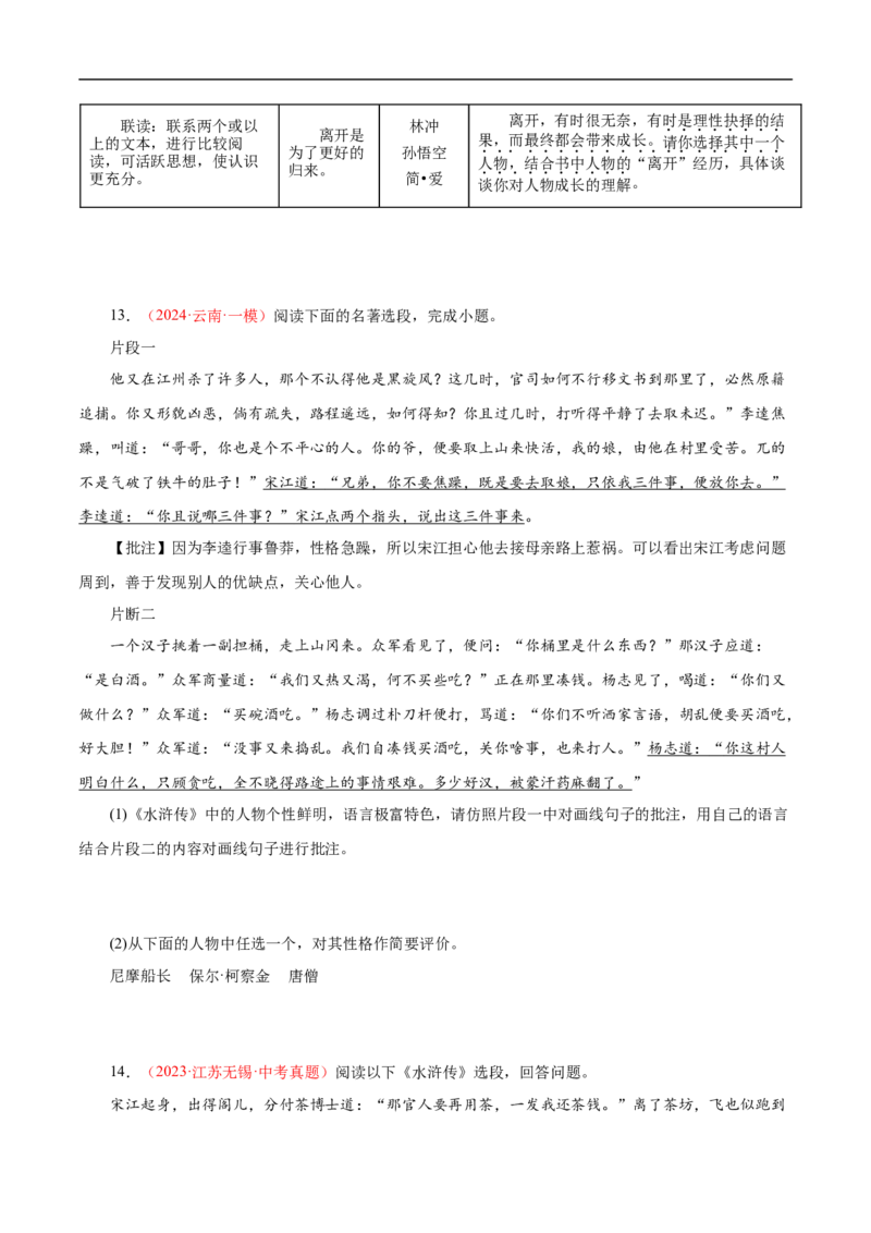 热点04名著阅读（一考点四题型四技巧）（全国通用）（原卷版）_120中考语文全套复习_中考语文复习总复习_二轮复习资料_完2024年中考语文专题练习（全国通用）_热点