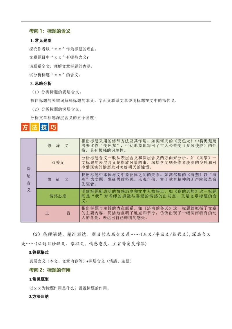 第24讲标题的理解及作用（讲义）（全国通用）（解析版）_120中考语文全套复习_中考语文复习总复习_一轮复习资料_完2024年中考语文一轮复习课件+讲义+练习（全国通用）