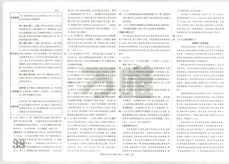 答案_2026万唯系列预习复习_2026版初中《万唯周末检测小卷》8年级上册（语数外）_2025秋万唯周末小测卷语文8年级上册