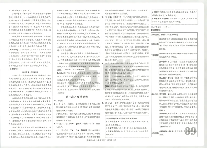 答案_2026万唯系列预习复习_2026版初中《万唯周末检测小卷》8年级上册（语数外）_2025秋万唯周末小测卷语文8年级上册