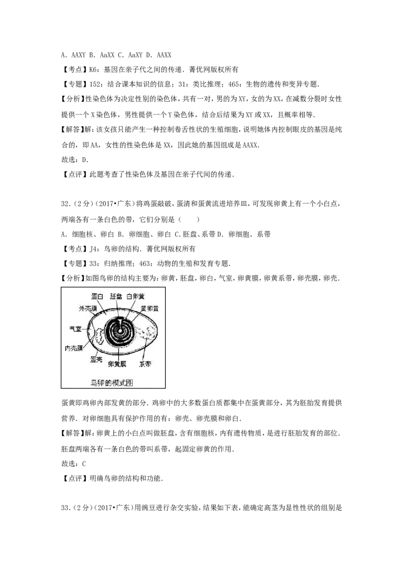 2017广东省中考生物真题及答案_中考真题_8.生物中考真题2015-2024年_地区卷_广东中考生物11-22