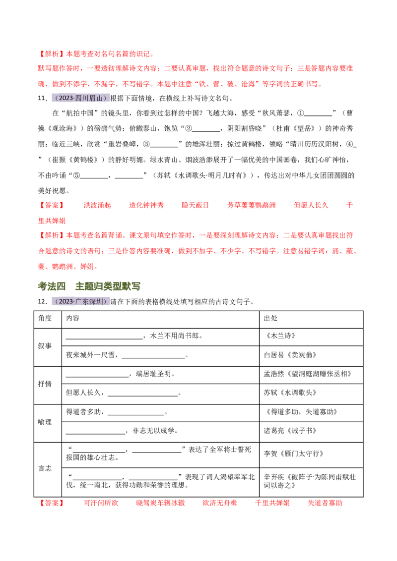专题07名篇名句默写（讲练）（全国通用）（解析版）_120中考语文全套复习_中考语文复习总复习_二轮复习资料_完2024年中考语文二轮复习课件+讲义+练习（全国通用）_配套讲练