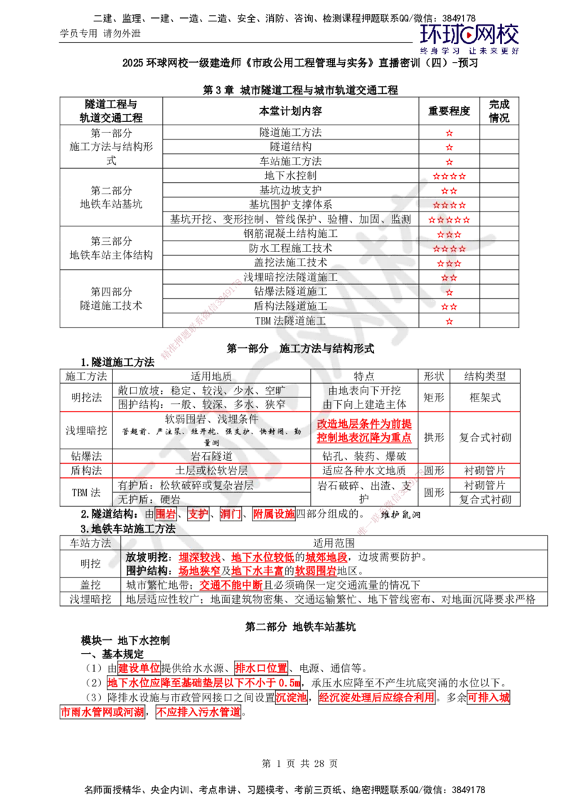 04.2025一建市政直播密训（四）隧道水池工程-预习_2026年一级建造师_2026年一建市政_2025年一建市政SVIP_04-冲刺串讲✿考点强化✿小灶集训_43-市政《直播密训班》李莹HQ