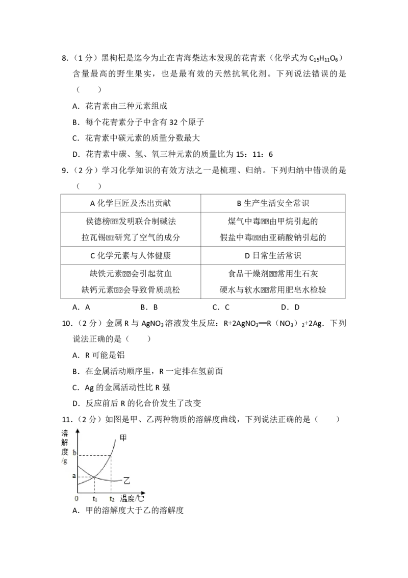 2017年青海省中考化学试卷（省卷）原卷版_中考真题_5.化学中考真题2015-2024年_地区卷_青海化学10-21_PDF版（赠送）