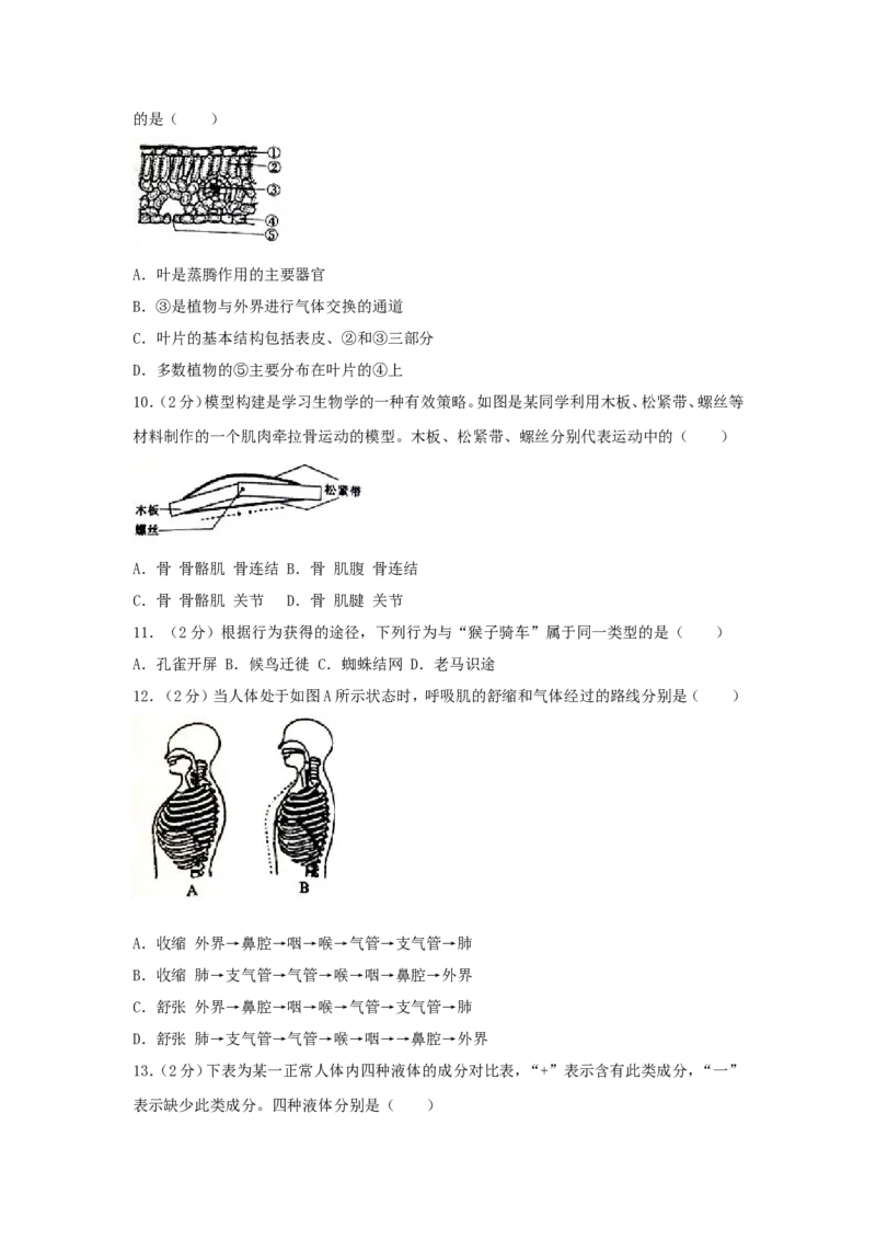 2018山东省滨州市中考生物真题及答案_中考真题_8.生物中考真题2015-2024年_地区卷_山东省_山东滨州生物18-20