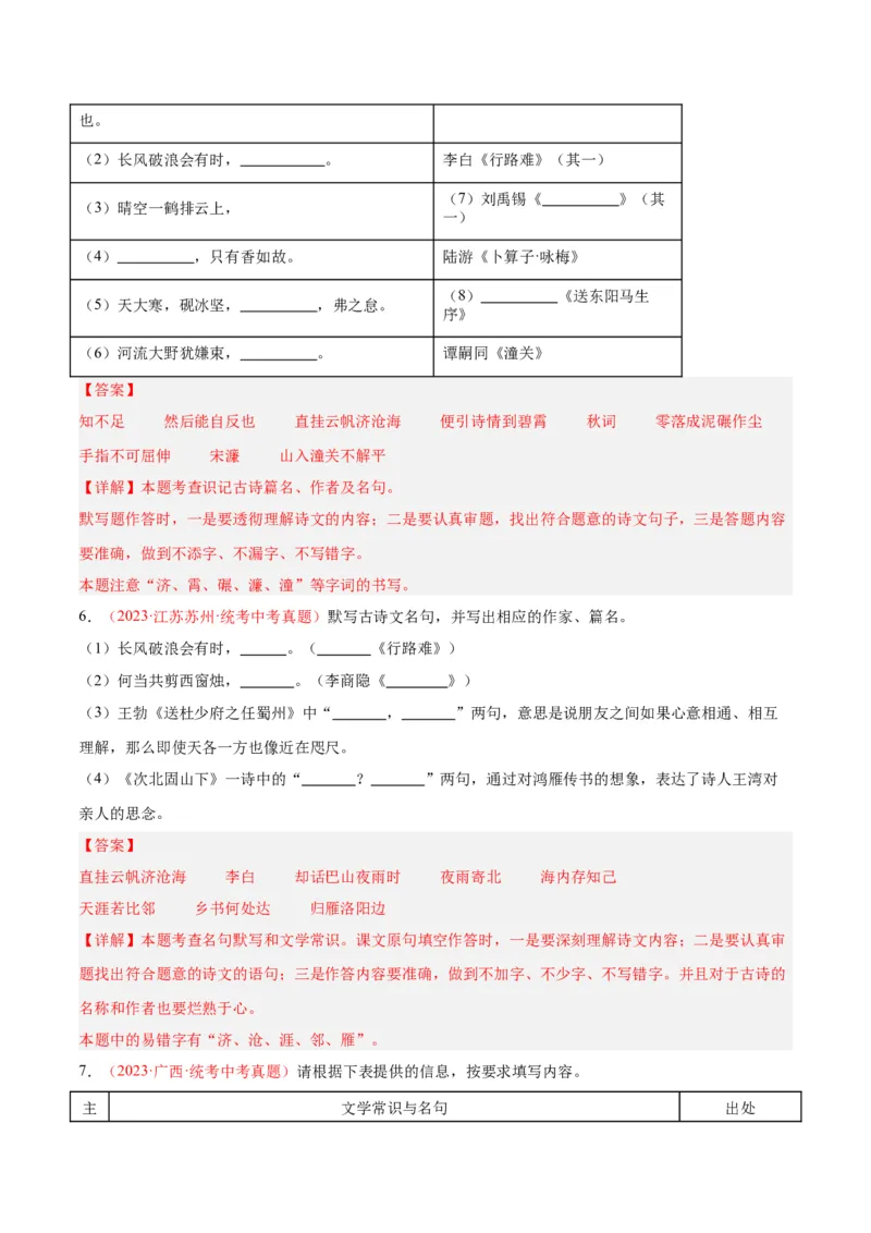 专题05名句名篇默写（第02期）（解析版）_120中考语文全套复习_中考语文复习总复习_专项复习资料_完2023年中考语文真题分项汇编（全国通用）_第02期