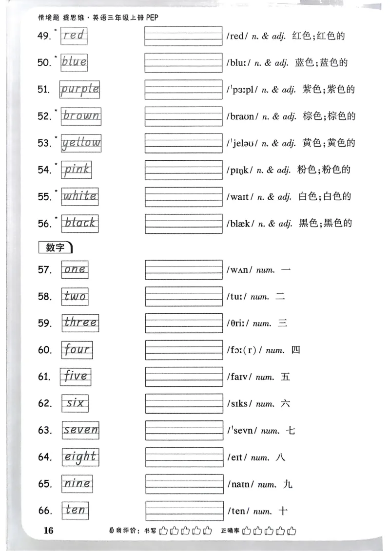 小白鸥情境题同步课时练PEP英语3年级上册：教材词句抄写日日清_2026万唯系列预习复习_2026版小学《万唯小白鸥情景题》3-6年级上册（数学、英语）（人教）