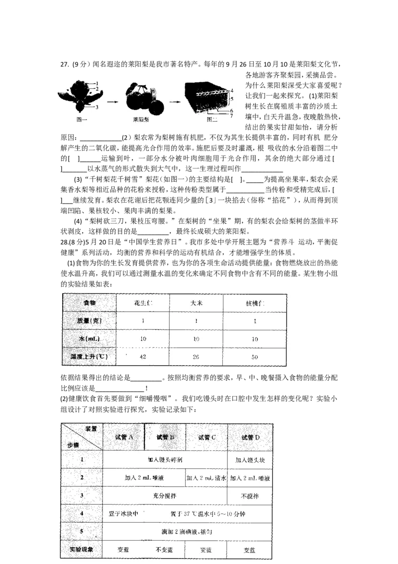 2018烟台市中考生物试题及答案(word版)_中考真题_8.生物中考真题2015-2024年_地区卷_山东省_烟台中考生物08-22