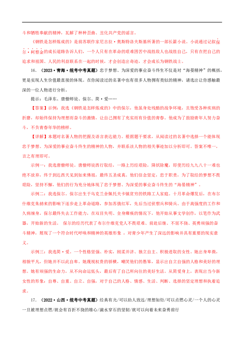 专题12《简&middot;爱》真题精练（综合题）（解析版）_120中考语文全套复习_中考语文复习总复习_专项复习资料_完2024年中考语文名著阅读知识知识梳理+真题练习_答案解析版