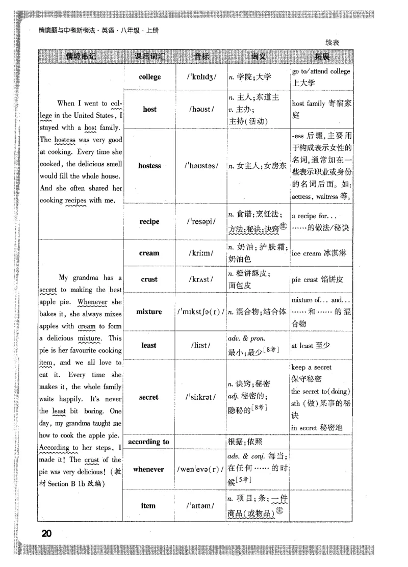 情景串记词汇-八英上_2026万唯系列预习复习_2026版初中《万唯情景题》与中考新考法8年级上册（英语）