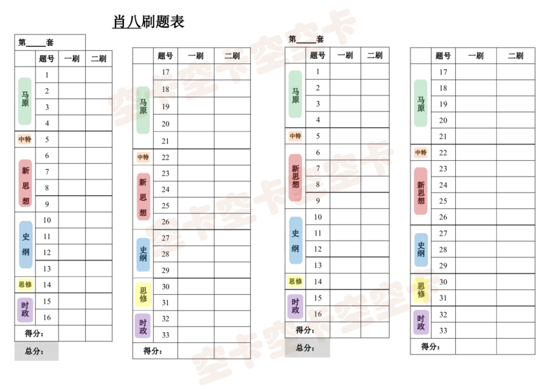 肖八肖四刷题表_2026考公资料_（49）政治理论合集_政治理论合集_2025考研政治pdf（笔记）_肖秀荣考研政治_25肖秀荣《八套卷》+浓缩背诵合集_04.空卡《爷八》资料汇总