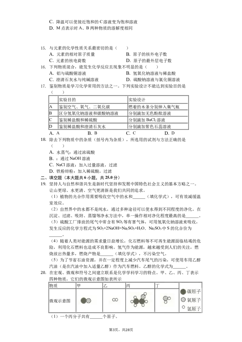 2019年山东省临沂市中考化学试题及答案_中考真题_5.化学中考真题2015-2024年_地区卷_山东省_临沂化学08-21