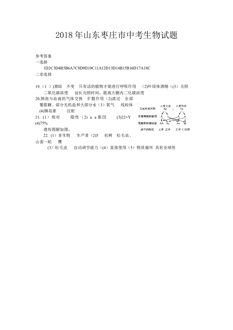 2018年枣庄市中考生物试题及答案_中考真题_8.生物中考真题2015-2024年_地区卷_山东省_枣庄生物10-22缺20