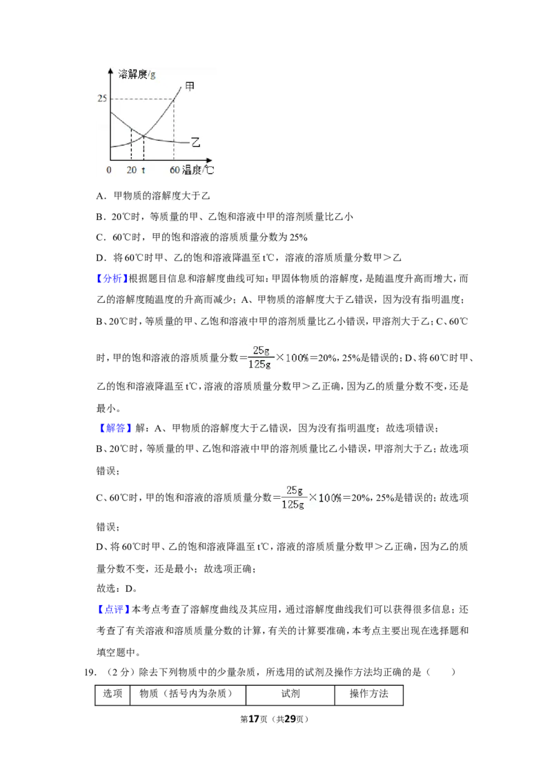 2018年湖南省湘潭市中考化学试卷（含解析版）_中考真题_5.化学中考真题2015-2024年_地区卷_湖南省_湘潭化学12-22