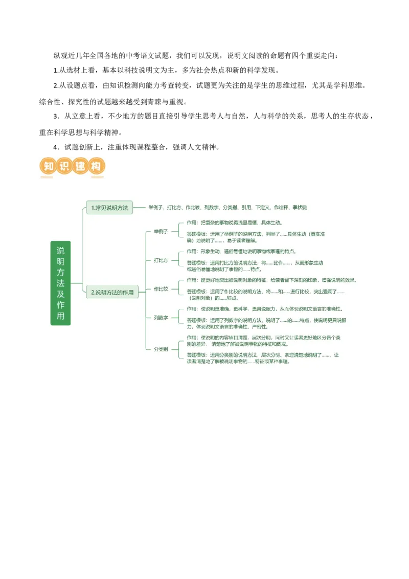 专题23说明方法及说明文语言（讲练）（全国通用）（原卷版）_120中考语文全套复习_中考语文复习总复习_二轮复习资料_完2024年中考语文二轮复习课件+讲义+练习（全国通用）