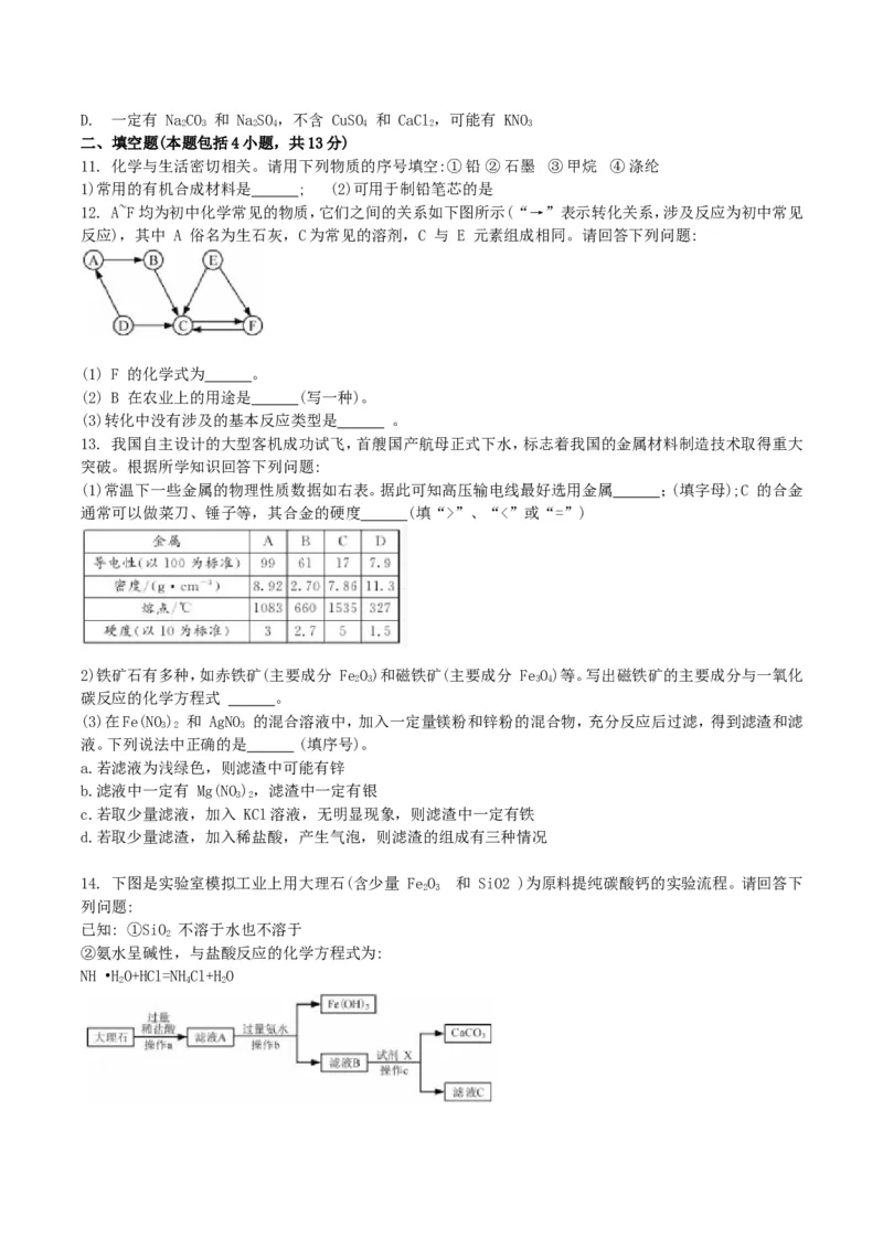 2019年内蒙古呼和浩特市中考化学真题及答案_中考真题_5.化学中考真题2015-2024年_地区卷_内蒙古_内蒙古呼和浩特化学16-22