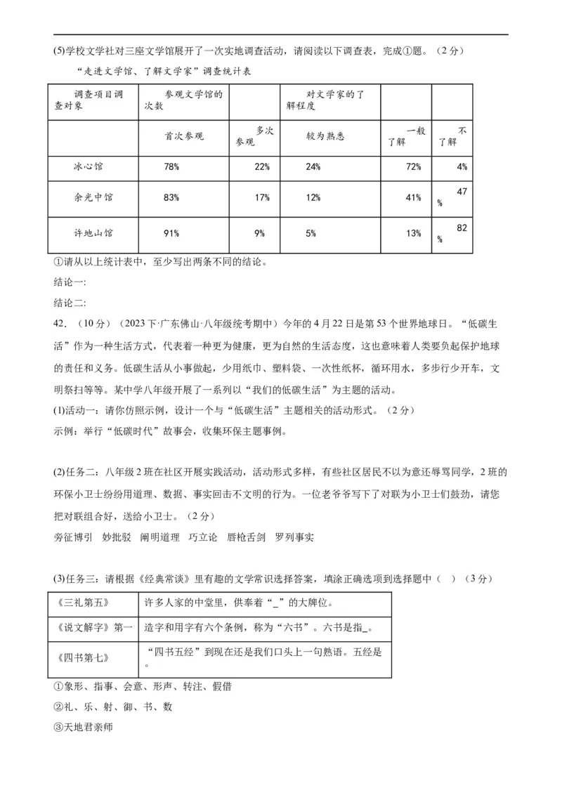 专题05文学、名著常识（考点全覆盖）（测试）（全国通用）（原卷版）_120中考语文全套复习_中考语文复习总复习_二轮复习资料_模块一基础知识积累与运用_配套测试