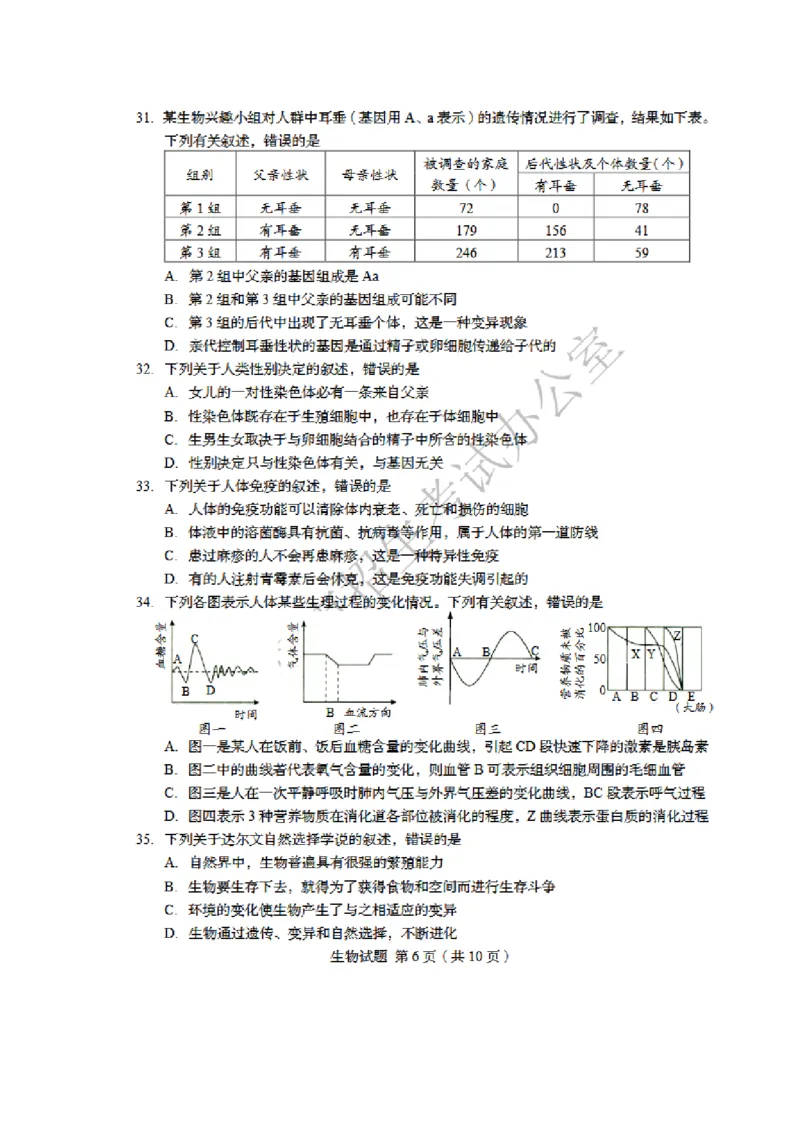 2018年山东青岛初中生物学业考试题及答案高清图片版_中考真题_8.生物中考真题2015-2024年_地区卷_青岛生物