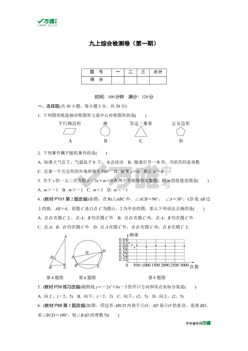 中考精选1000题真题分类第4期九上综合检测卷（九年级上册）2023117doc_2026万唯系列预习复习_备战2025中考真题1000题精选分类1-20期
