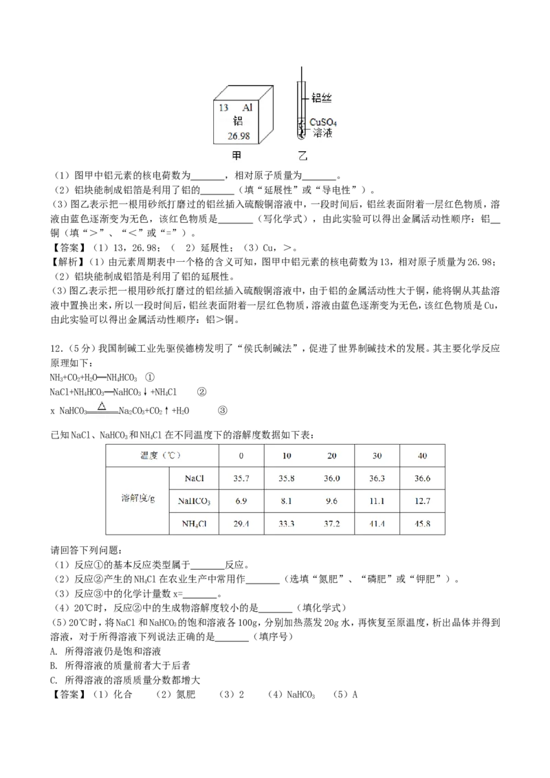 2018年湖南省永州市中考化学真题及答案_中考真题_5.化学中考真题2015-2024年_地区卷_湖南省_永州化学17-22缺20