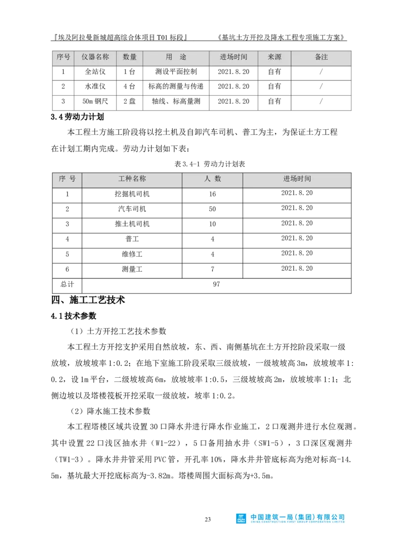 基坑土方开挖及降水工程专项施工方案_2021-2023年优秀施组方案_施工方案_埃及阿拉曼标志塔项目-基坑土方开挖及降水工程专项施工方案_1、施工方案