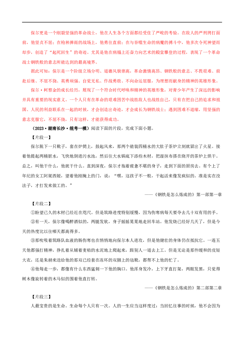 专题08《钢铁是怎样炼成的》真题精练（单一题）（解析版）_120中考语文全套复习_中考语文复习总复习_专项复习资料_完2024年中考语文名著阅读知识知识梳理+真题练习_答案解析版