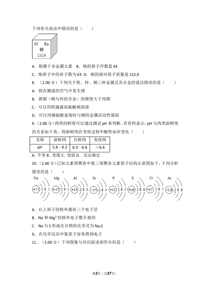 2018年四川省自贡市中考化学试卷（含解析版）_中考真题_5.化学中考真题2015-2024年_地区卷_四川省_四川自贡中考化学12-22缺20