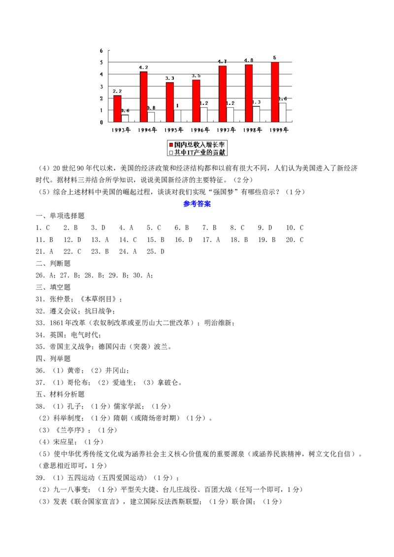 2018年江苏省无锡市中考历史试题及答案_中考真题_6.历史中考真题2015-2024年_地区卷_江苏省_无锡中考历史2008-2021年