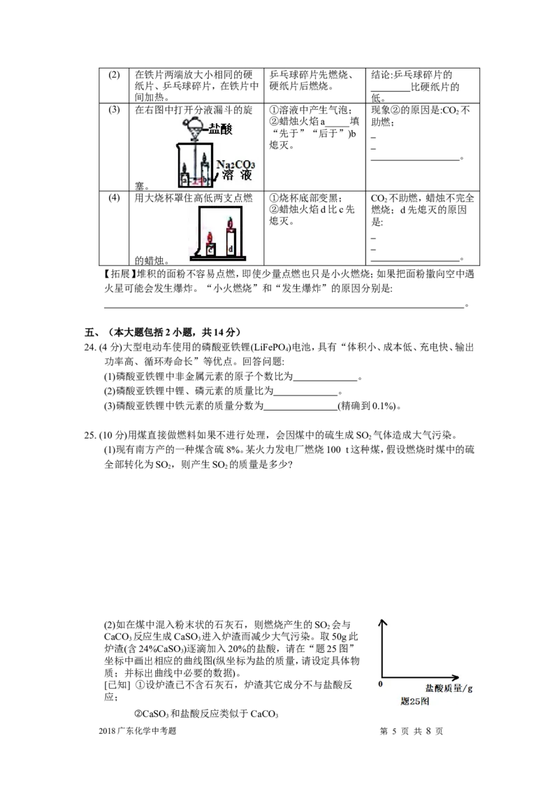 2018年广东省中考化学试题及答案_中考真题_5.化学中考真题2015-2024年_地区卷_广东省_广东化学（广东省统一试卷）08-22