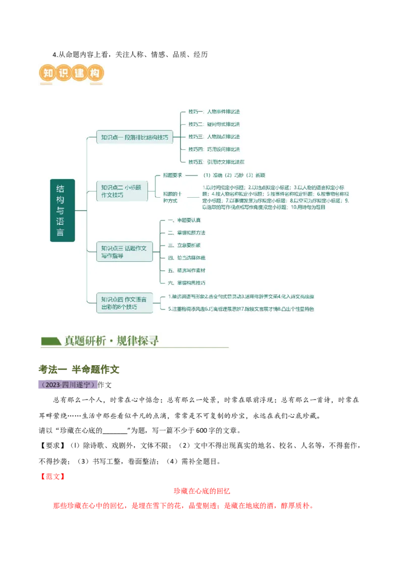 专题35记叙文写作高分技巧（结构与语言）（讲练）-（全国通用）（解析版）_120中考语文全套复习_中考语文复习总复习_二轮复习资料_模块七写作