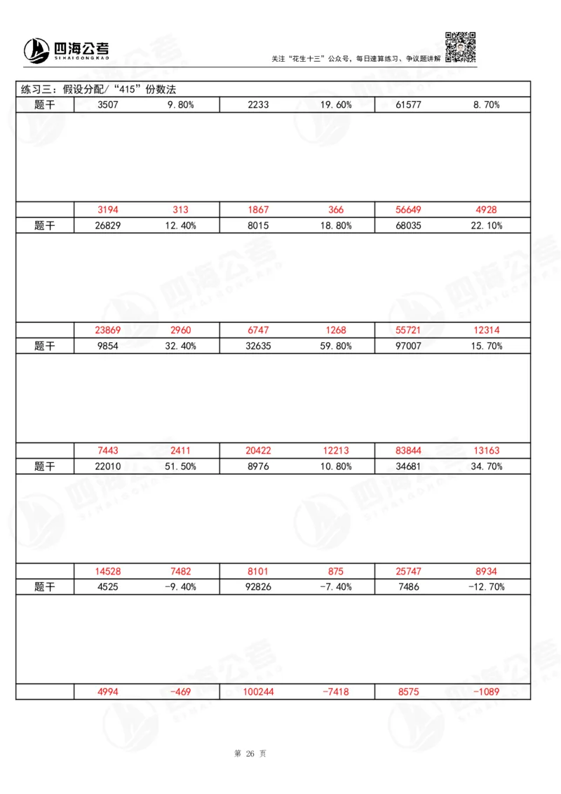 39期无过程版答案_2026考公资料_花生十三合集_（96）申论全勤全返、速算训练营、数量刷题营_速算训练营（39期-43期）_39期速算训练营