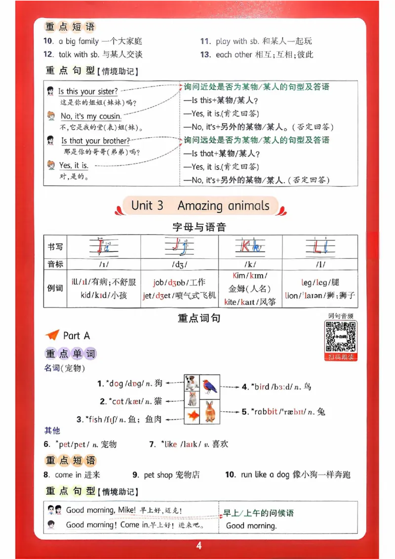 小白鸥情境题同步课时练PEP英语3年级上册：单元知识晨读晚记_2026万唯系列预习复习_2026版小学《万唯小白鸥情景题》3-6年级上册（数学、英语）（人教）