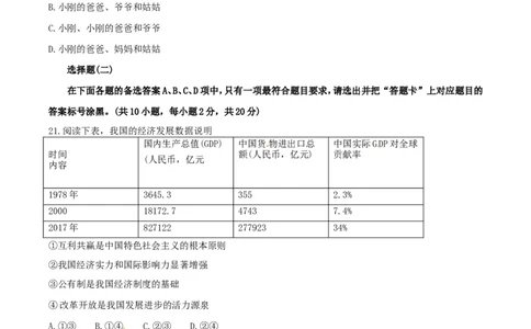 2018年湖北省武汉市中考思想品德真题及答案_中考真题_7.政治中考真题2015-2024年_地区卷_湖北省_武汉政治18-22