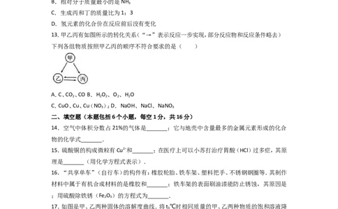2017年河南省中考化学试卷及答案_中考真题_5.化学中考真题2015-2024年_地区卷_河南中考化学08-22河南省统一试卷）