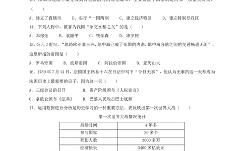 2018年贵州省黔东南州中考历史试题及答案_中考真题_6.历史中考真题2015-2024年_地区卷_贵州省_黔东南历史16.18.20-22