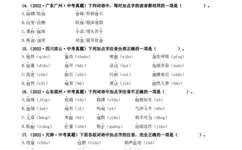 考点1字音、字形（好题冲关）（统编版全国通用）（原卷版）_120中考语文全套复习_中考语文复习总复习_一轮复习资料_完2024年中考语文一轮复习讲义练习（全国通用）