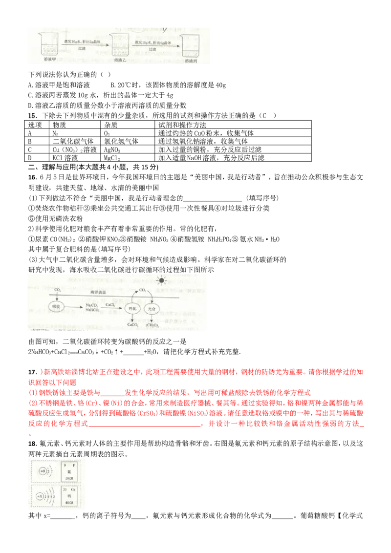 2018年淄博市化学中考试题及答案_中考真题_5.化学中考真题2015-2024年_地区卷_山东省_山东淄博化学10-21